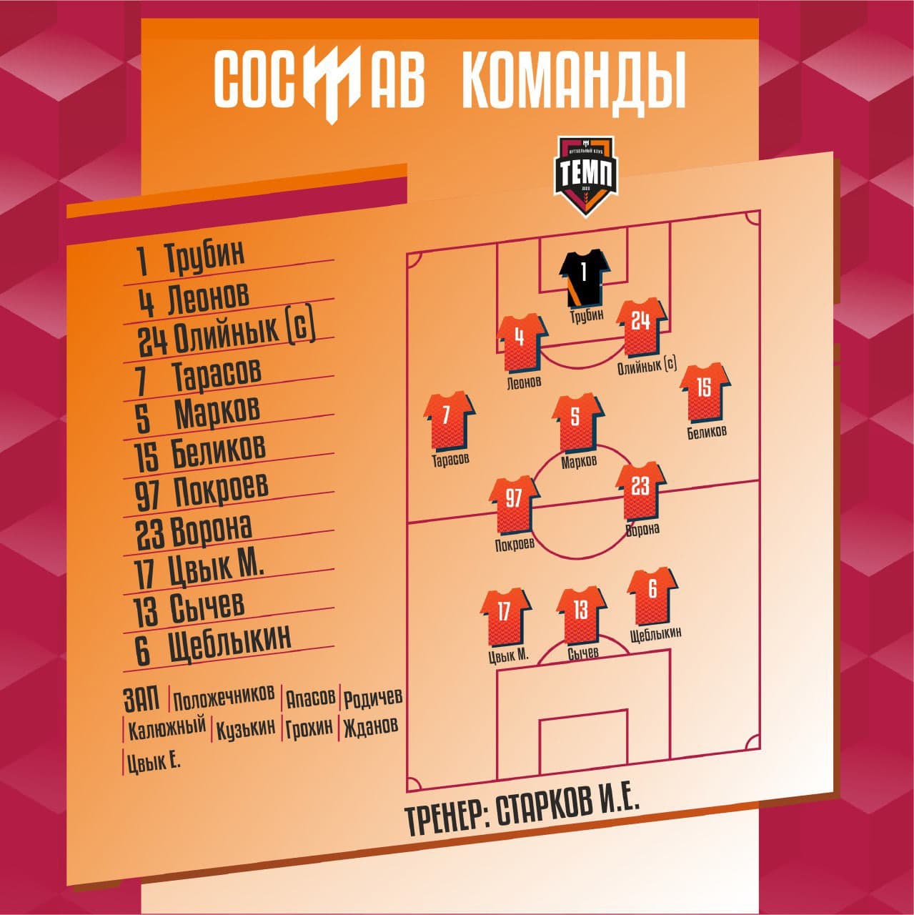 НАШ СОСТАВ НА ИГРУ!