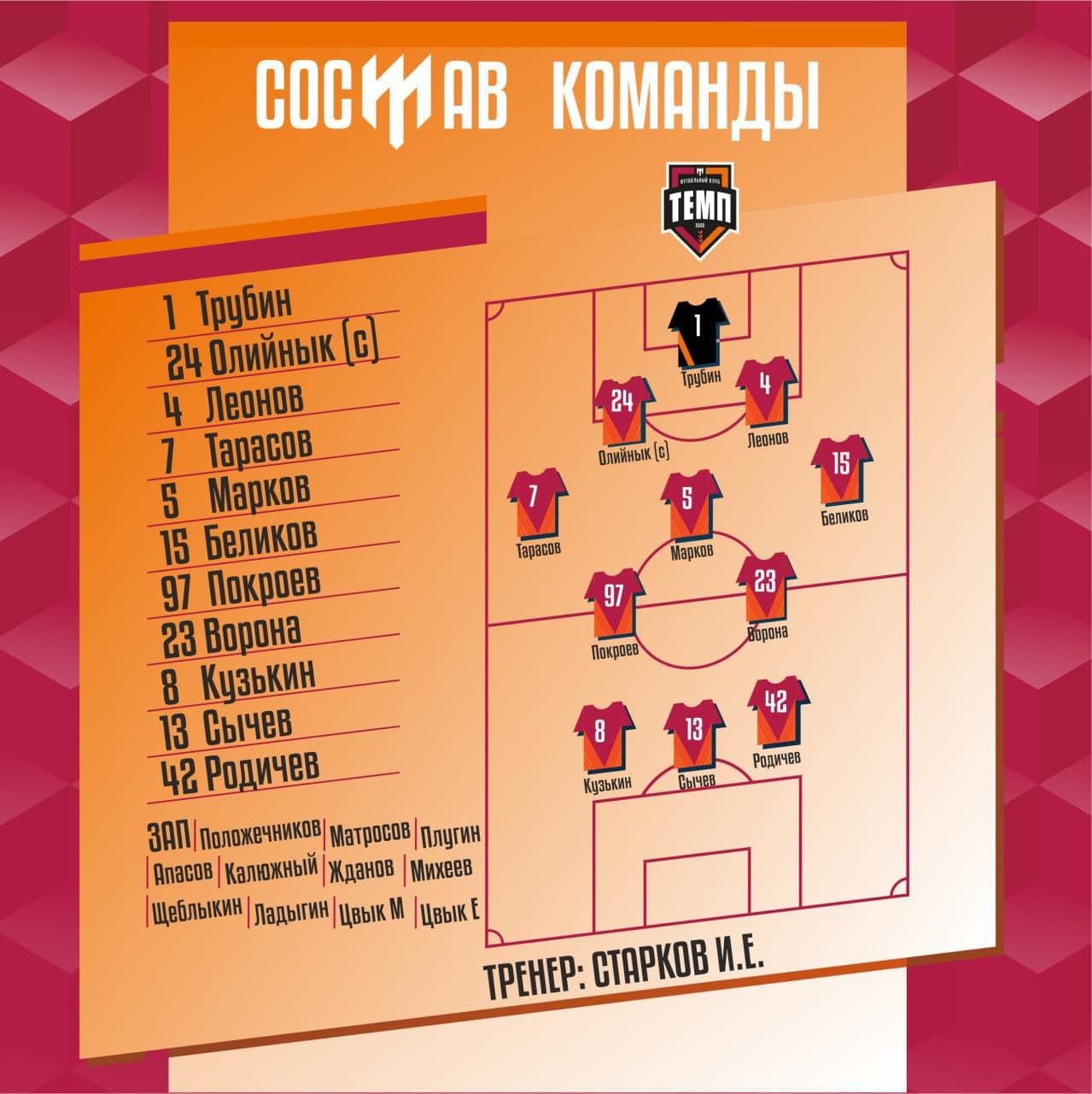 НАШ СОСТАВ НА ИГРУ!