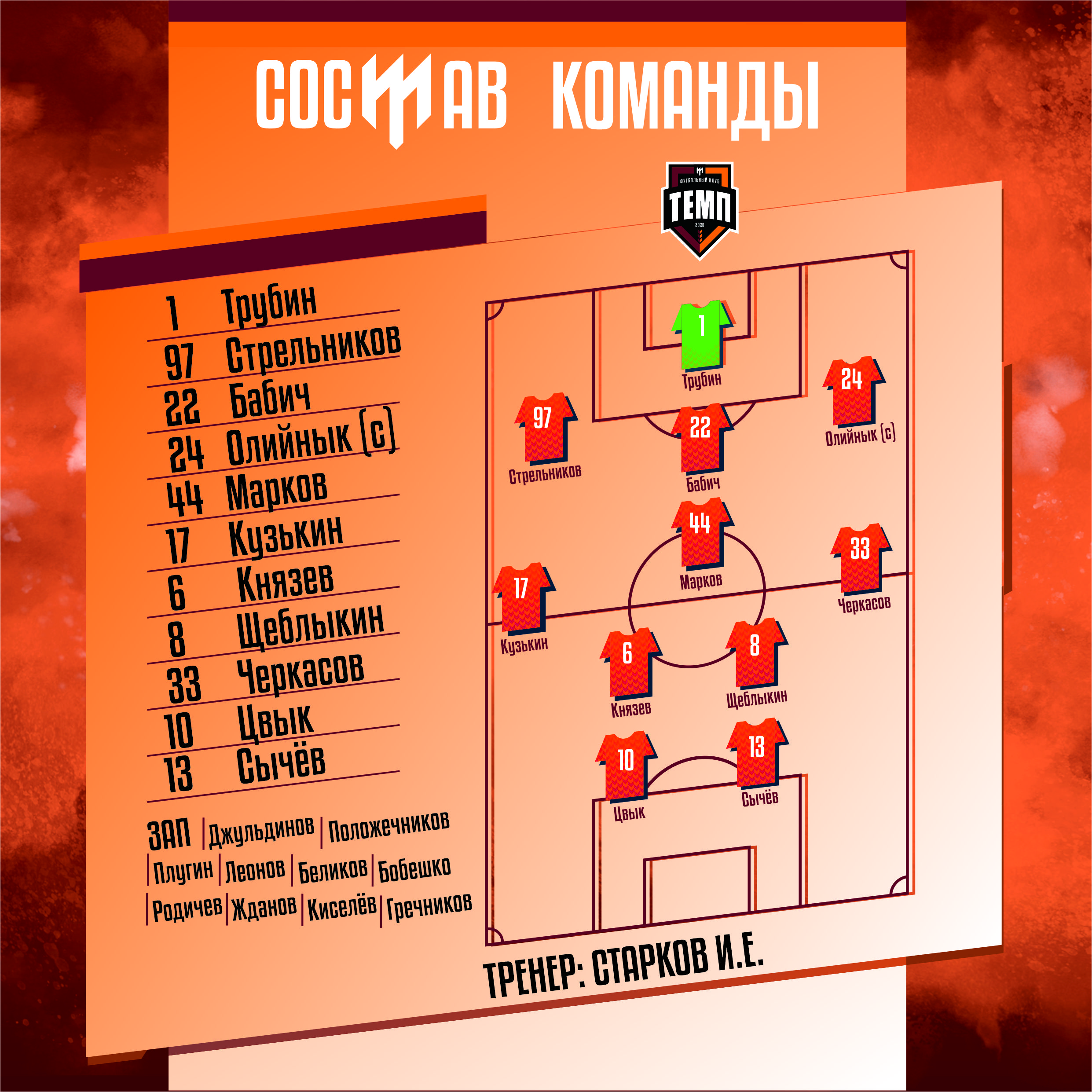 НАШ СОСТАВ НА ИГРУ!