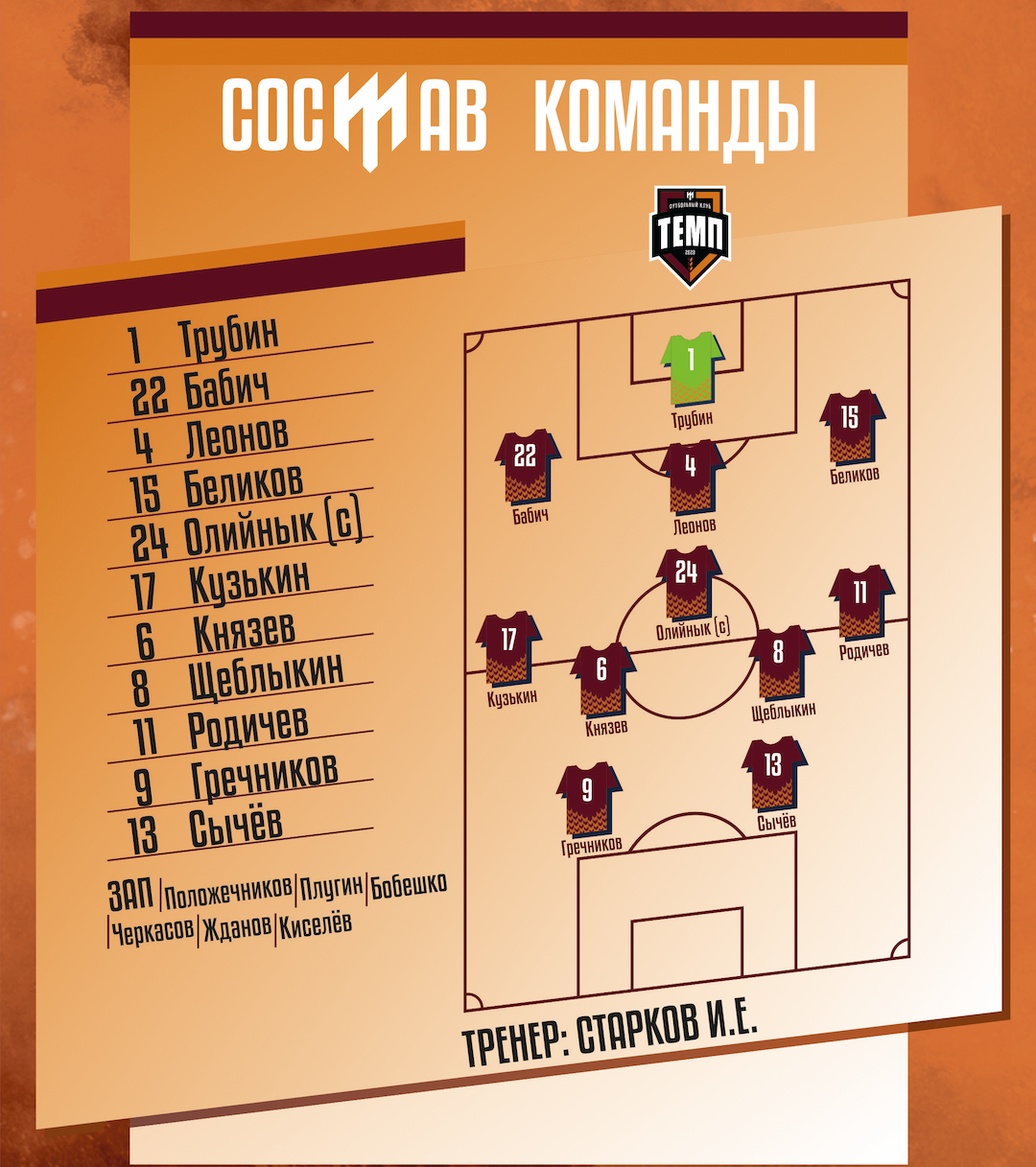 НАШ СОСТАВ НА ИГРУ!