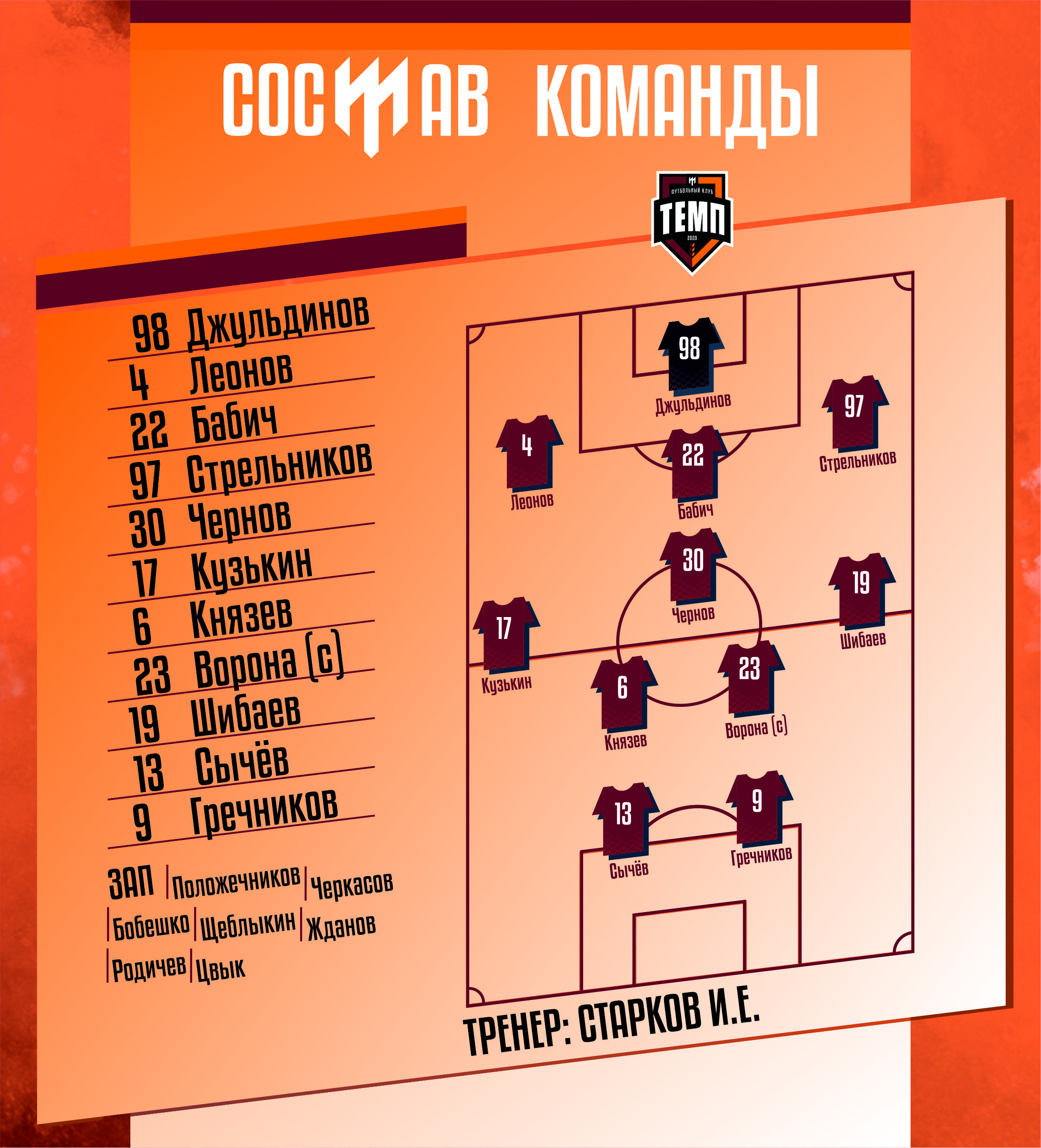 НАШ СОСТАВ НА ИГРУ!