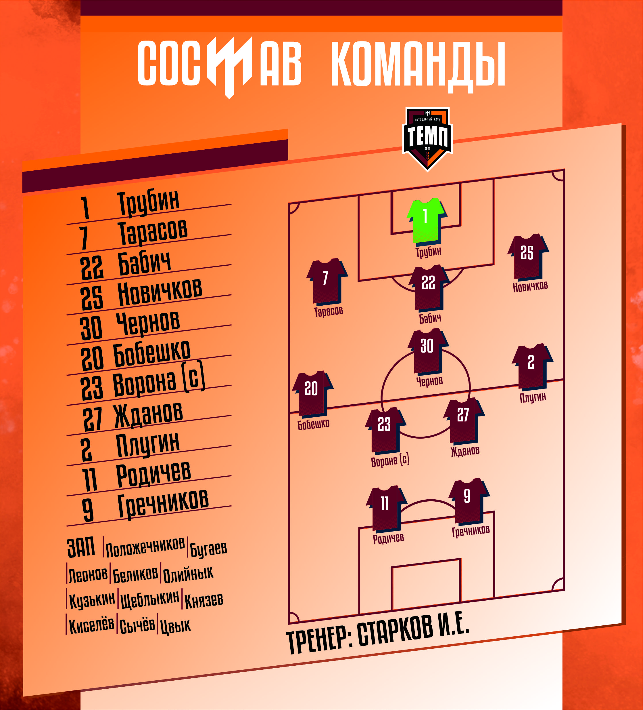 НАШ СОСТАВ НА ИГРУ!