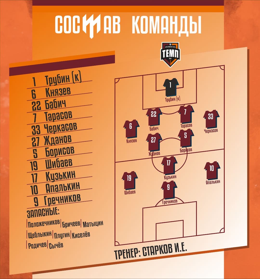 НАШ СОСТАВ НА ИГРУ!