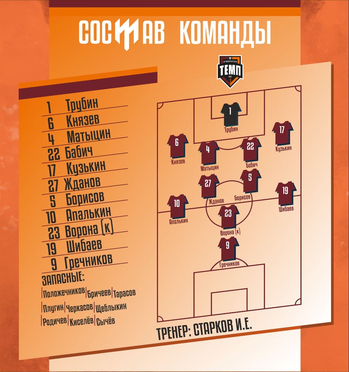 НАШ СОСТАВ НА ИГРУ!