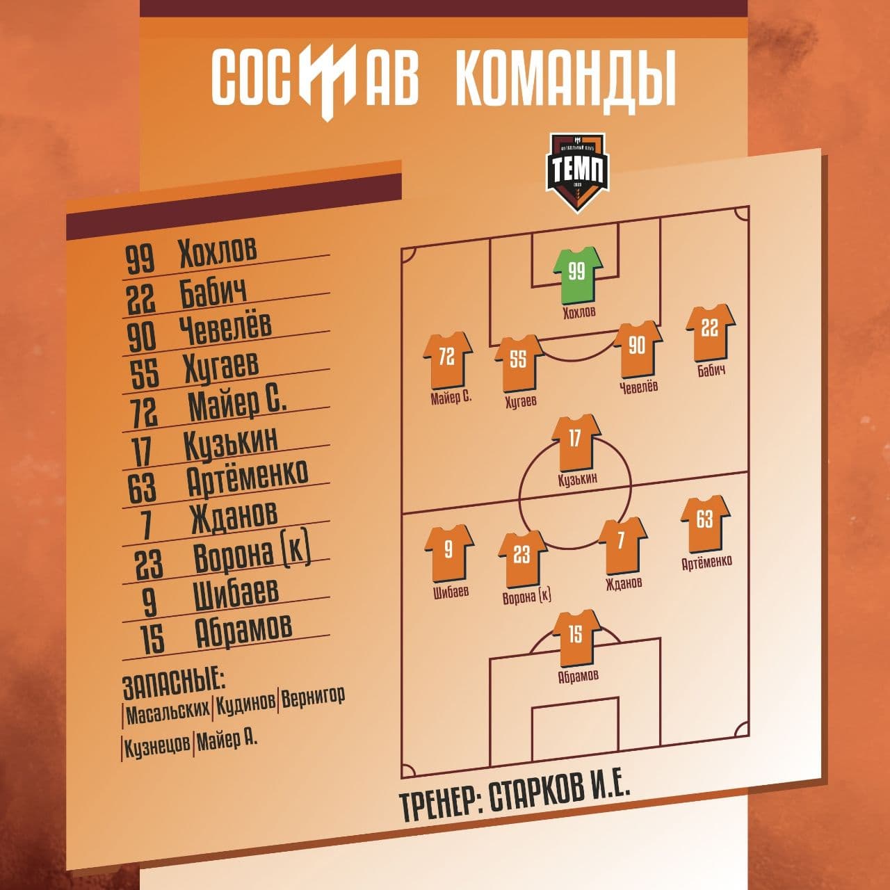 НАШ СОСТАВ НА ИГРУ!